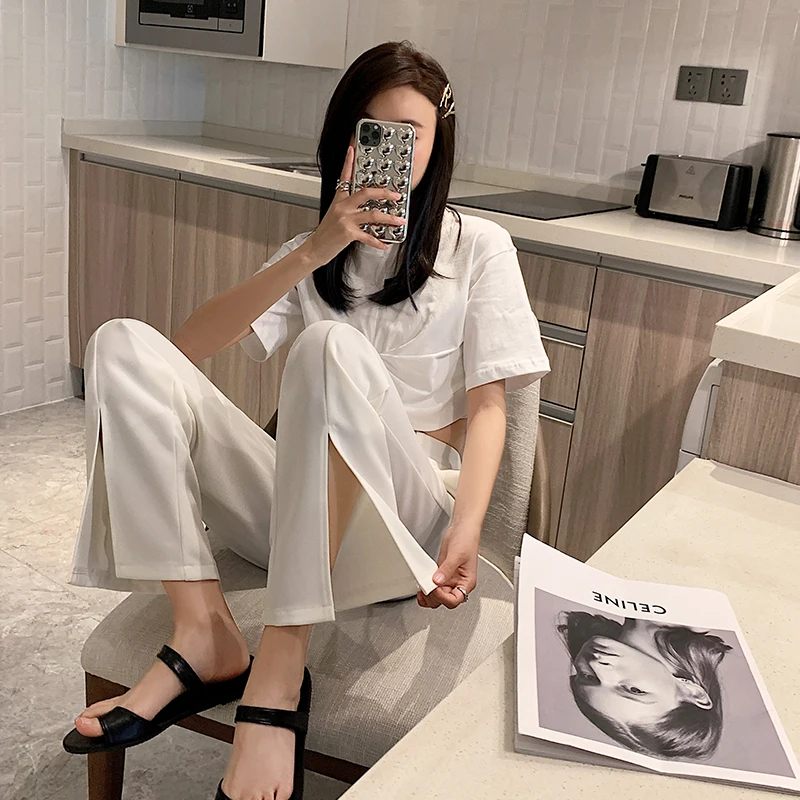 

Limiguyue Summer Formal Pants Women Solid Korean Style Trousers Streetwear High Waist Back Elastic-Waist Fashion Pantalon K1489