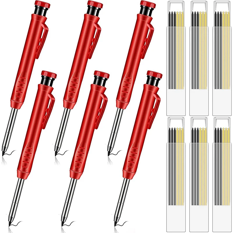 

6 Pieces Solid Carpenter Pencils with 36 Refill Leads Woodworking Pencil with Sharpener for Wood Carpenters Drawing