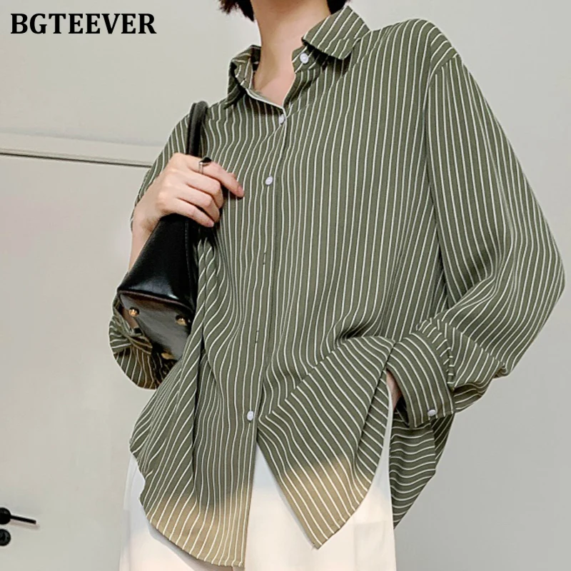 BGTEEVER винтажная полосатая блузка женские свободные топы и блузки женская рубашка