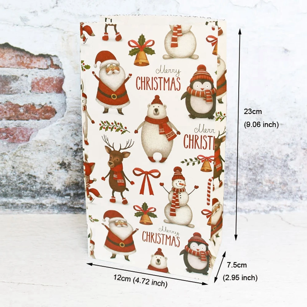 

24Pcs/set Mixed Pattern Christmas Gift Bags Christmas Candy Dessert Paper Bags with Christmas Stickers