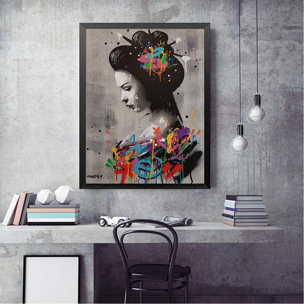 Японская женская Абстрактная Картина на холсте настенная Художественная печать