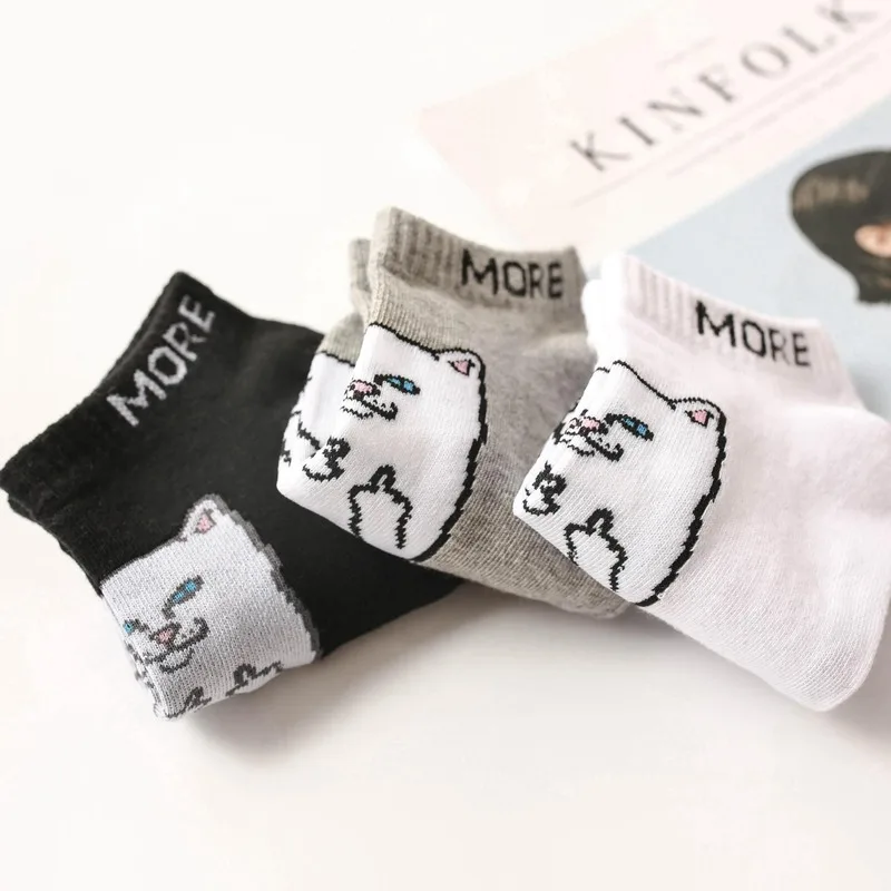 

NEW Funny Kawaii Cute Middle Harajuku Finger Cat Cotton Women Socks Japanese Casual Happy Summer Cartoon Unisex Womens Sock
