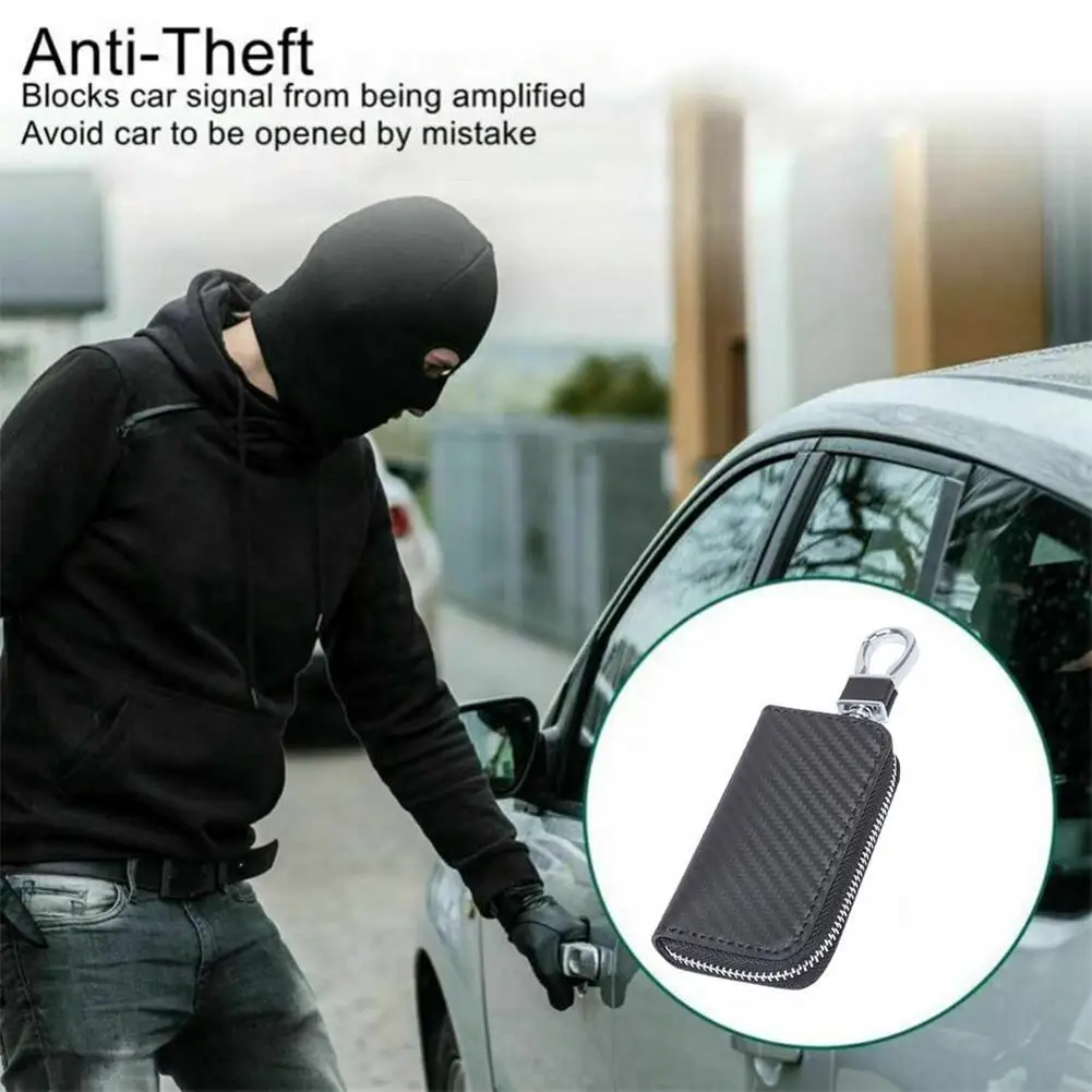 

1 шт. Черный углеродного волокна из искусственной кожи для автомобильных ключей чехол без ключа блокировки мешок RFID застежка-молния с P4K3