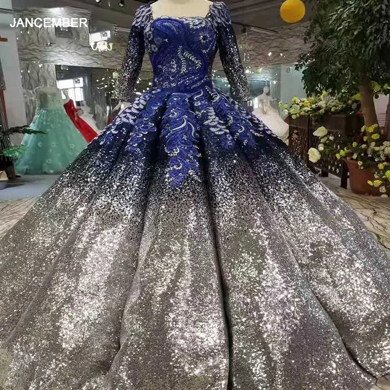 Блестящее женское платье LSS280 с квадратным вырезом и длинным рукавом блестящее