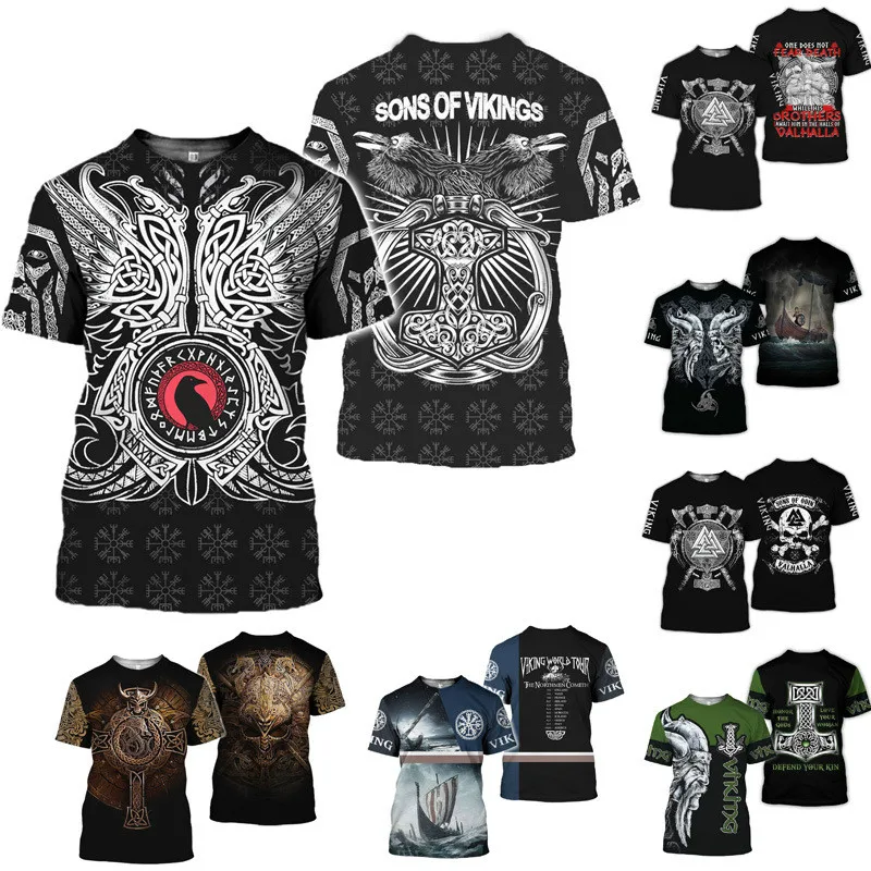 

European and American new men's Viking myth 3d digital printing loose round neck short sleeve T-shirt 2021