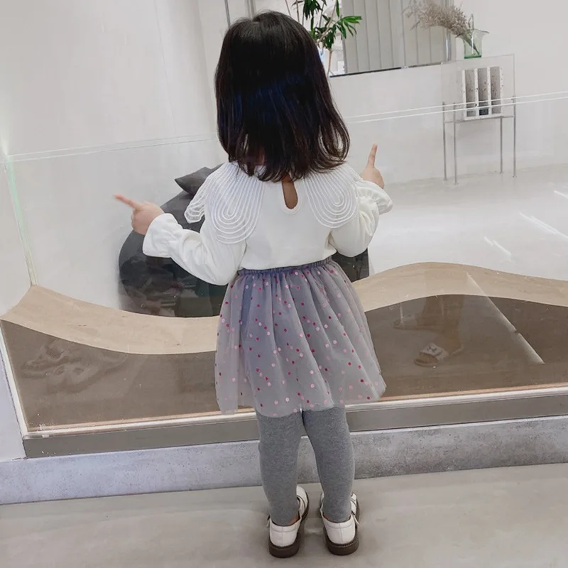 

Детские леггинсы для маленьких девочек, кружевная юбка-штаны 2022, хлопковые детские облегающие брюки, брюки, весна-осень