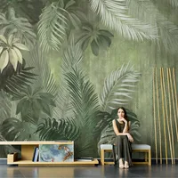 Wall Sticker Plant Leaf wallpaper Home TV background Non-woven Mural Wall Covering Textured Wallpaper  Space Wall Mural