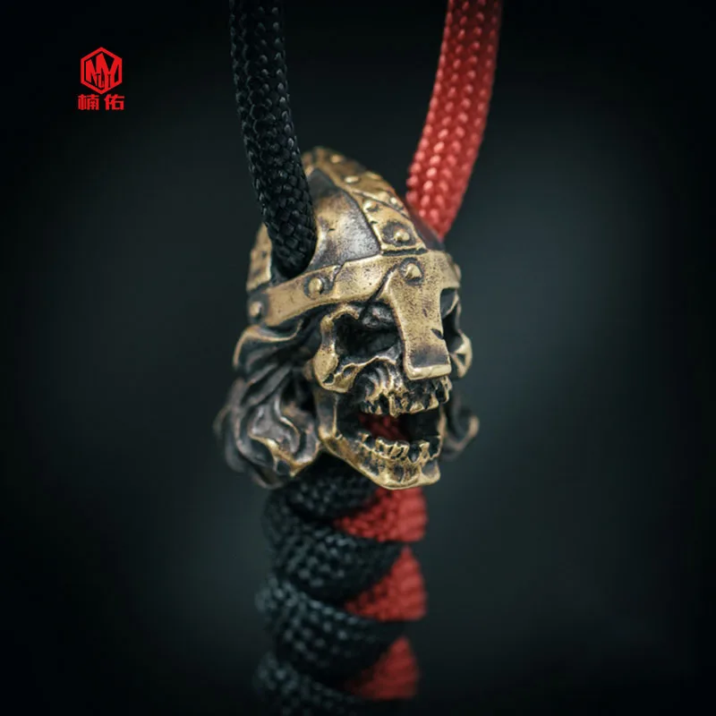 

Brass Paracord Knife Beads Viking Warrior Skeleton Helmet Knife Beads Bracelet Flashlight Pendant Accessories