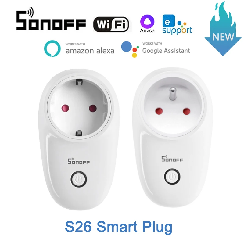 SONOFF S26 R2 plug Wireless Smart Socket WiFi EU/FR Plug enchufe eWelink power For Alexa Google yandex alice smartthings | Электроника
