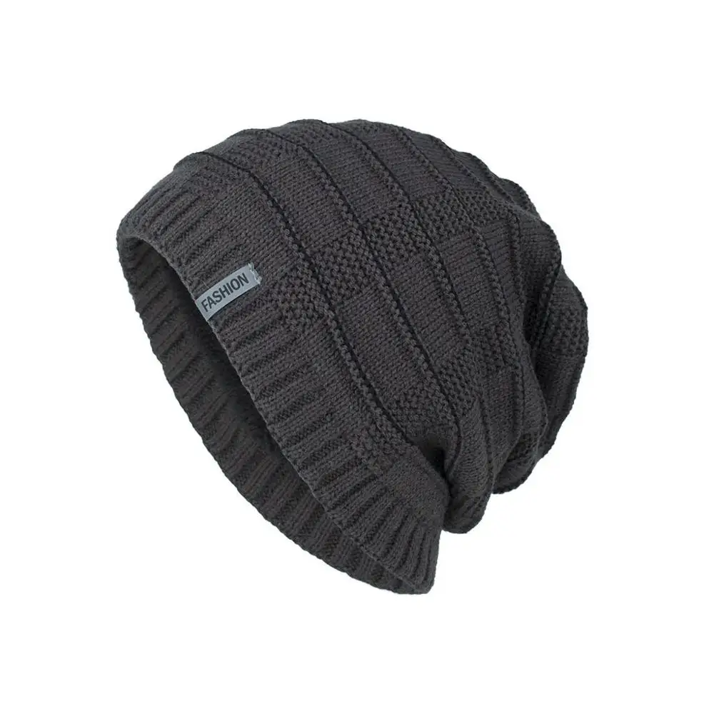 Темно-серый Fashion Staircase texture Winter Warm Knitted Hat Skullies Beanies For Men Women Bonnet Caps Gorros Male Solid Plus velvet Hat - Цвет: Темно-серый