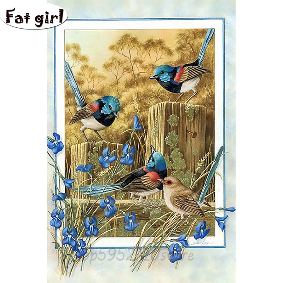 

5D алмазная живопись, полностью круглая, квадратная, голубая птица, цветок, бриллиантовая вышивка «сделай сам», животное, вышивка крестиком, ...