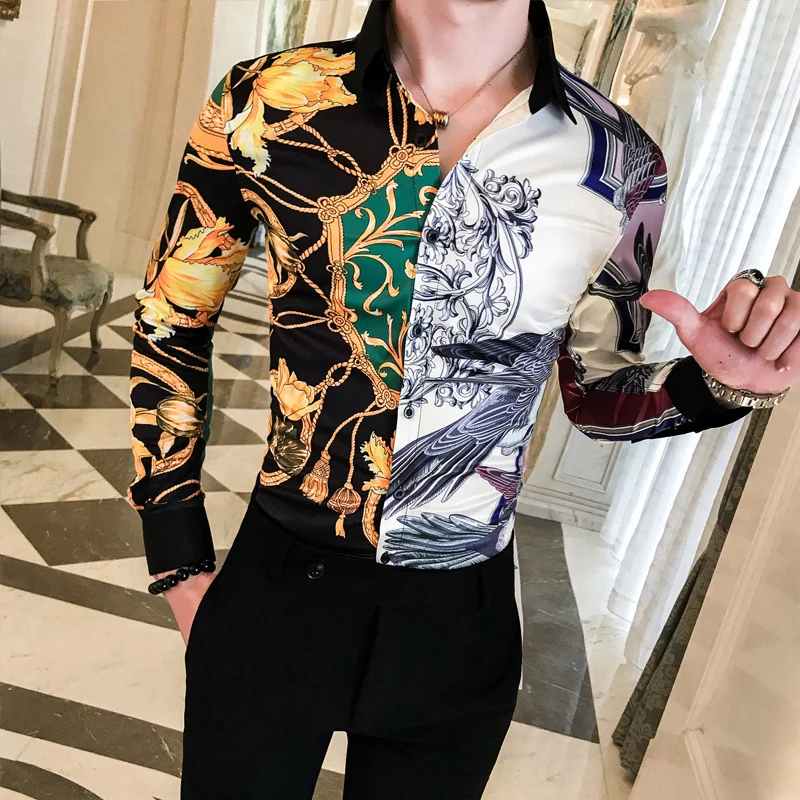 Мужская рубашка с 3D принтом повседневная приталенная длинным рукавом уличная