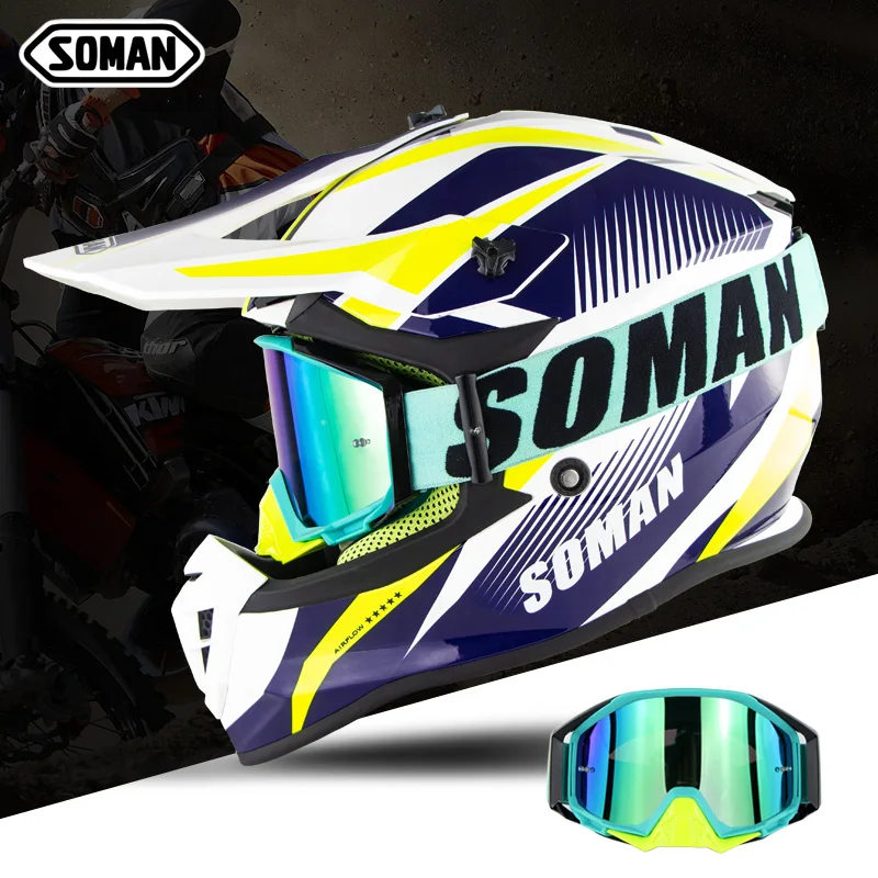 With Goggles Soman шлем для мотокросса по бездорожью Casco Abs мотоциклетный шлем для мотоцикла мотоциклетный шлем для мотоциклистов Casco De Motocicleta Motorsiklet Cascos - Цвет: With Goggles