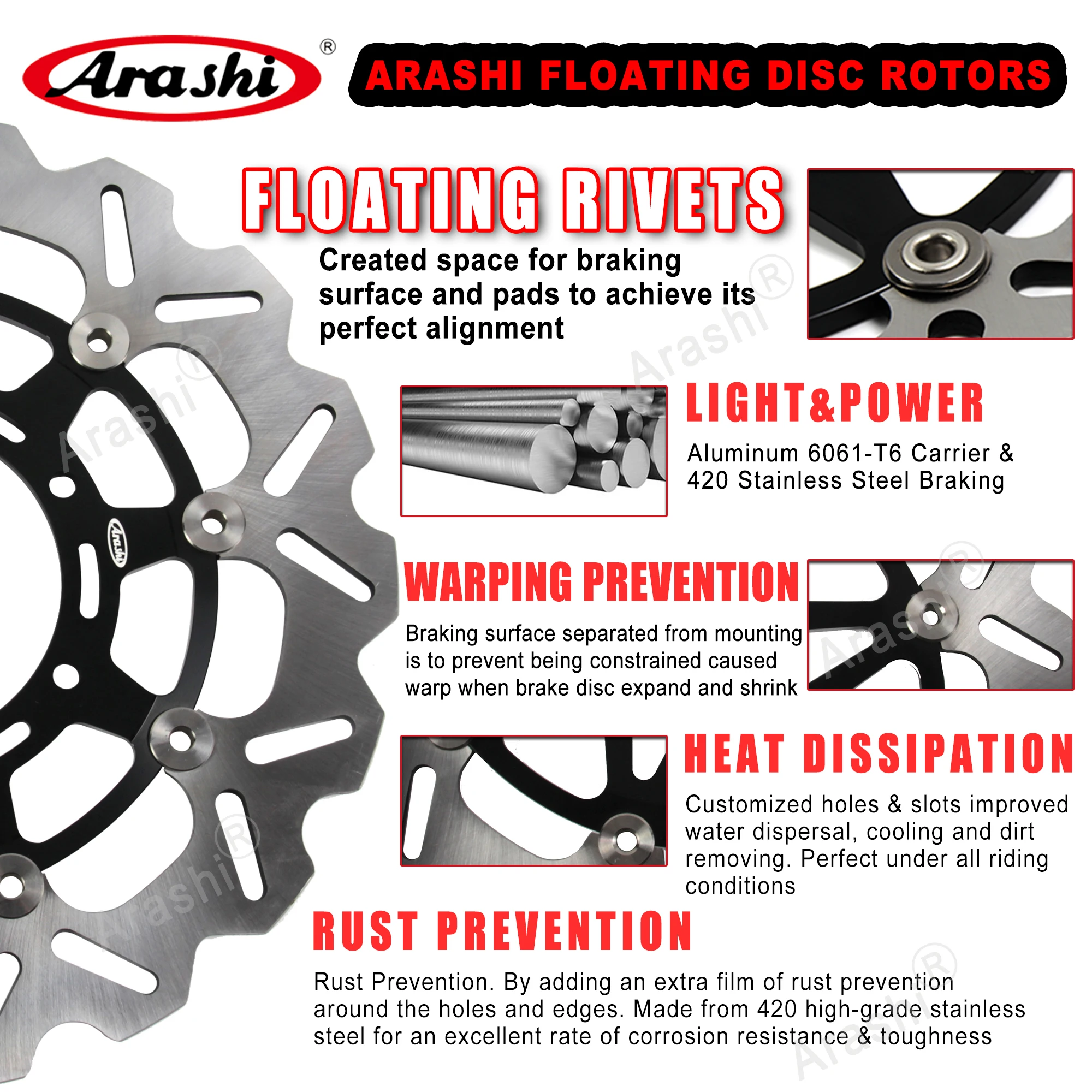 Фото Тормозные диски Arashi Gen 1 (1999-2007) с ЧПУ, передние и задние, для HAYABUSA GSX-R 1300 (2000, 2001, 2002, 2005, 2006) №3