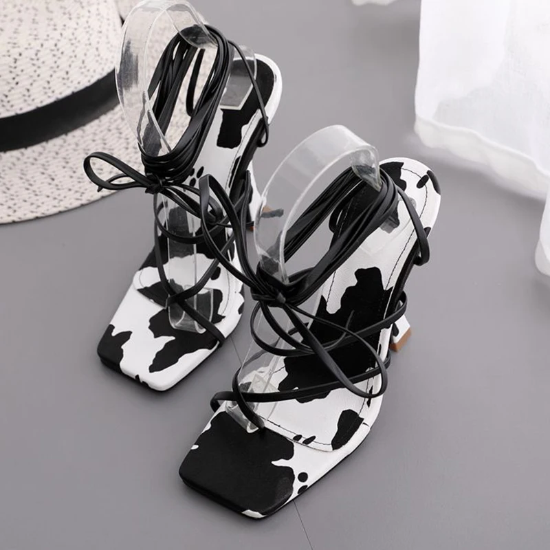 

Women Ankle Strap Sandals Shoes Female Fashion Spike Heels Mixed Colors Slides Ladies Square Toe Shoes High Heels Sandals Pumps