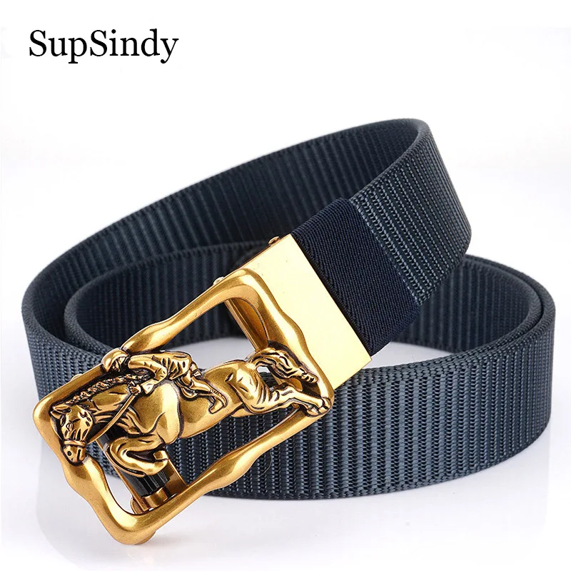 SupSindy Nylon Belts for Men Luxury Metal Automatic Buckle Canvas Tactical Belt Fashion Jeans Waistband Outdoor Male Strap Black