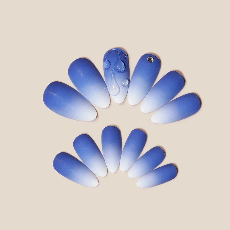 Голубая белая серия капель воды готовая Накладка для дизайна ногтей набор