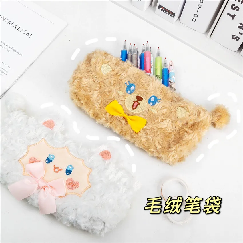 Cartoon Animal Cosmetic Case Student Storage Bag Girls Portable Large Capacity Makeup Pouch Soft Lamb Plush Pencil | Багаж и сумки