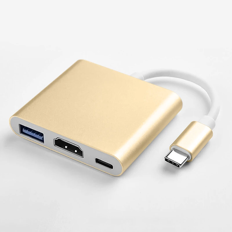 Адаптер для передачи данных Frog HDMI type-C для концентратора USB-C-HDMI Mini Dock станция HD для MacBook Xiaomi ноутбук телефон - Цвет: Золотой