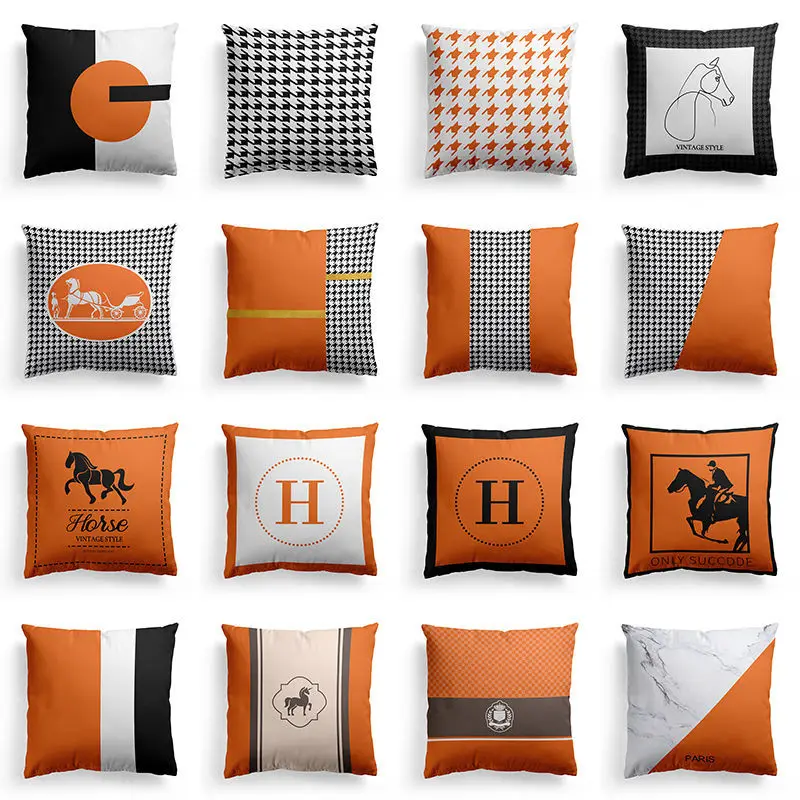 

Роскошная оранжевая диванная подушка в скандинавском стиле, прикроватная подушка для гостиной, геометрические простые украшения для автом...