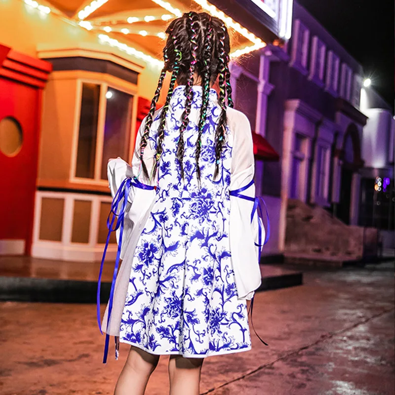

Hip Hop Costumes Children Jazz Stage Clothes Street Dancing Wear Girls Modern Chinese Style Fashion Trumpet Sleeve Dress 120-170
