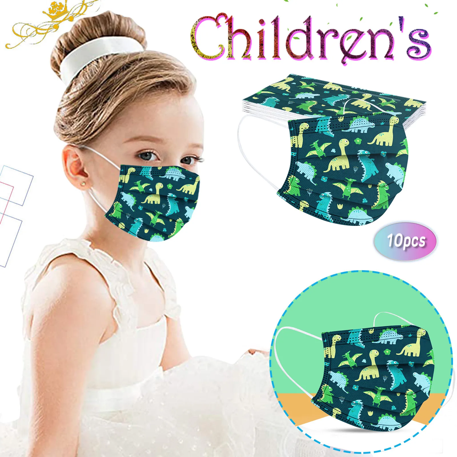 

10/50PC Child Dinosaur Face Mask Disposable Cartoon Mask For Kids Children 3ply Anti-dust Pm2.5 Mouth Masks Earloop Bandage