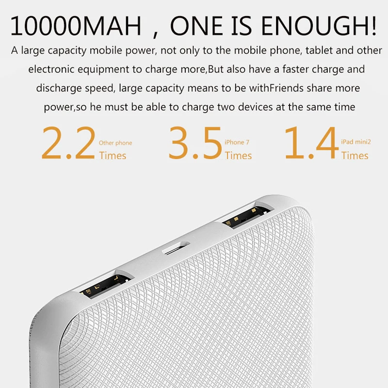 (100% Ёмкость) зарядное устройство FERISING Мощность банк 10000mAh двойной USB кабель для