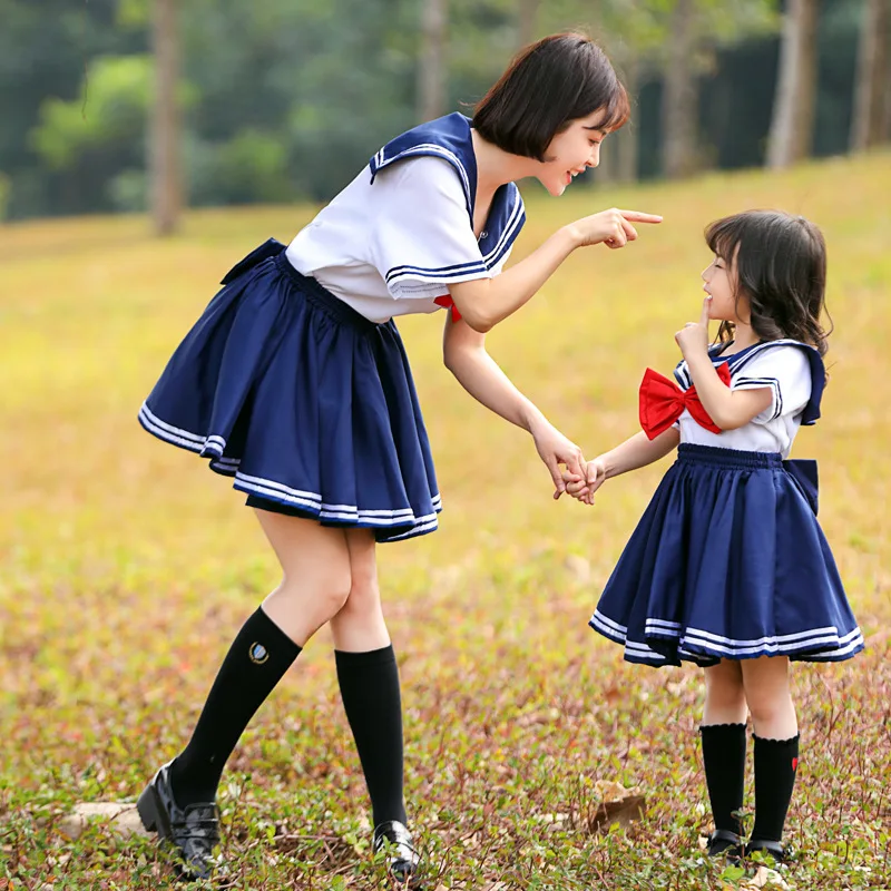 

Японская одежда JK для родителей и детей, для взрослых и детей, для кампуса, Мягкая Милая морская униформа, темно-синий галстук-бабочка, костю...
