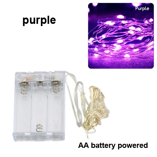 purple 10 м, 5 м, 3 м, 2 м, Рождественский светильник, s гирлянда, светодиодный светильник, медный провод, сказочный светильник s для праздника, свадьбы, вечеринки, 3xAA, питание от батареи - Испускаемый цвет: purple