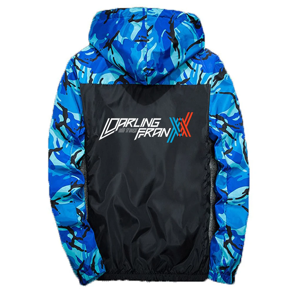 

New Spring Autumn FRANXX Logo Men's Windbreaker Casual Harajuku Camou Slim Handsome Sports Splicing Hoodies Clothing Coats