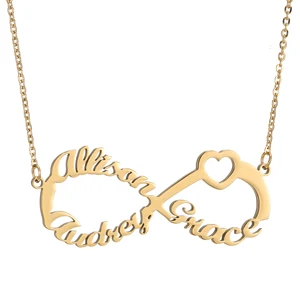 Ожерелье с именем на заказ бесконечность, персонализированное ожерелье с 3 именами в форме сердца из нержавеющей стали, ожерелье с табличкой с именем, Подарки Для Семьи мамы, папы