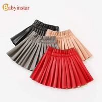 babyinstar girls pu leather pleated skirt baby girl elastic waist short solid skirt childrens casual clothing kids skirts