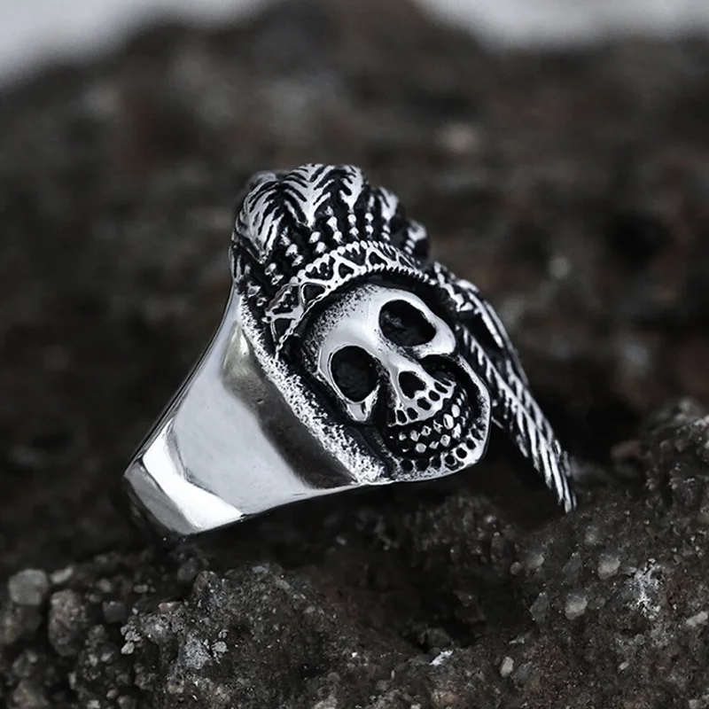 

Punk Locomotive Rock Hip Hop Trend Retro Indian Chief Skull Men's Ring Boy Birthday Holiday Gift Party Jewelry Wholesale