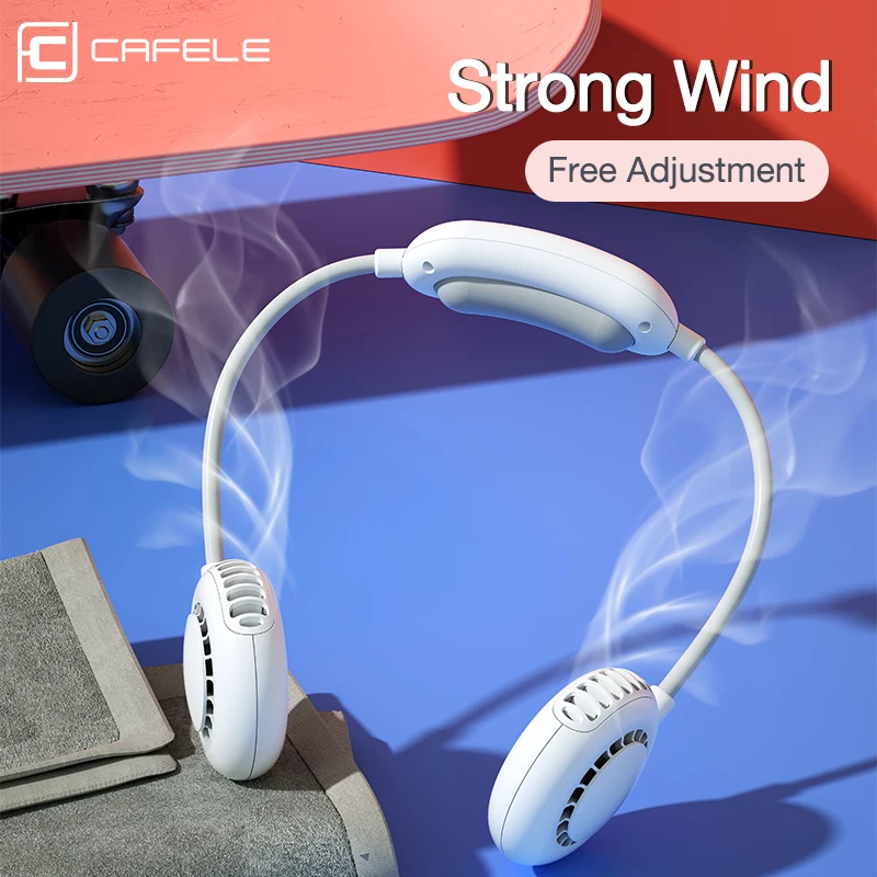 Вентилятор Cafele на шею с функцией громкой связи зарядка через USB 3 скорости 360 ° 2000