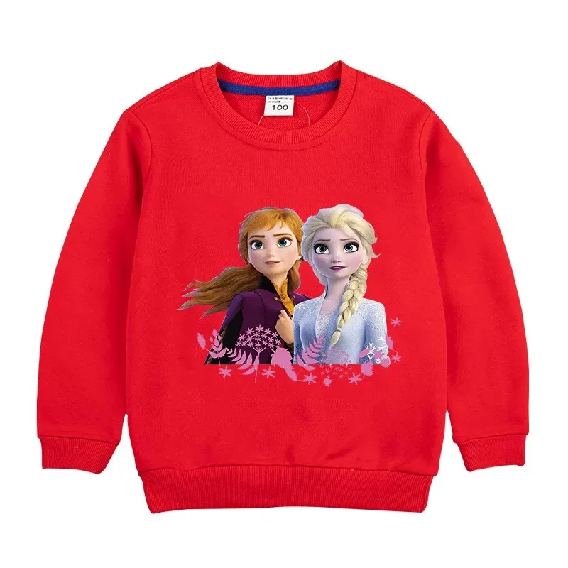 Spring Autumn Disney Frozen Elsa Anna Girl Hooded Sweatshirts Cotton Cartoon Print Kids Pullover Tops Children Sportswear | Детская