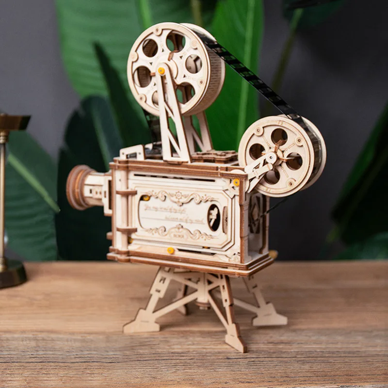 Ручной старый проектор 3D 3D твердая головоломка деревянная модель креативный орнамент подарок без батареи без клея регулируемое фокусное расстояние