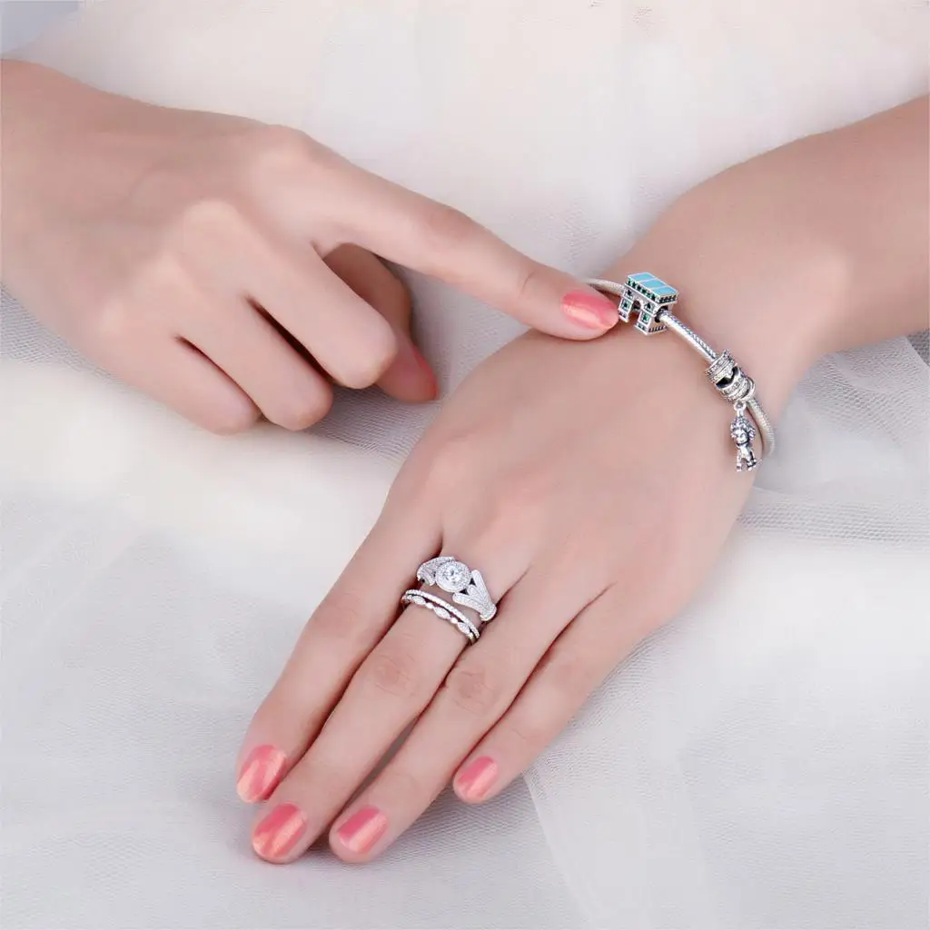 JewelryPalace зеленый кубический цирконий классический европейский архитектура Триумфальная арка Шарм бисера Fit браслет 925 пробы серебро