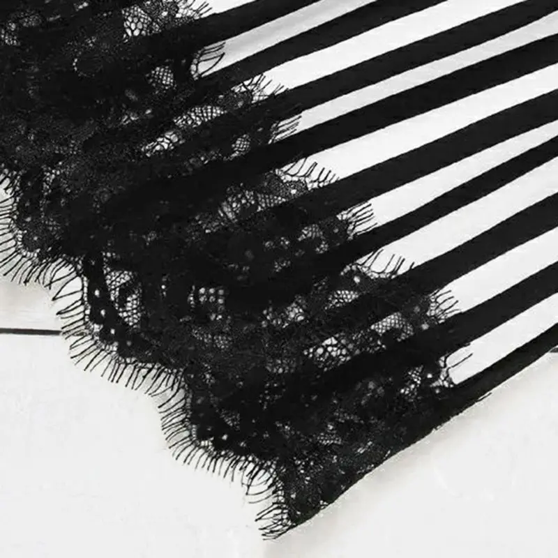 

Women Sleeveless Floral Lace Pajamas Striped Camis Top Bowknot Shorts Sleepwear Q6PB