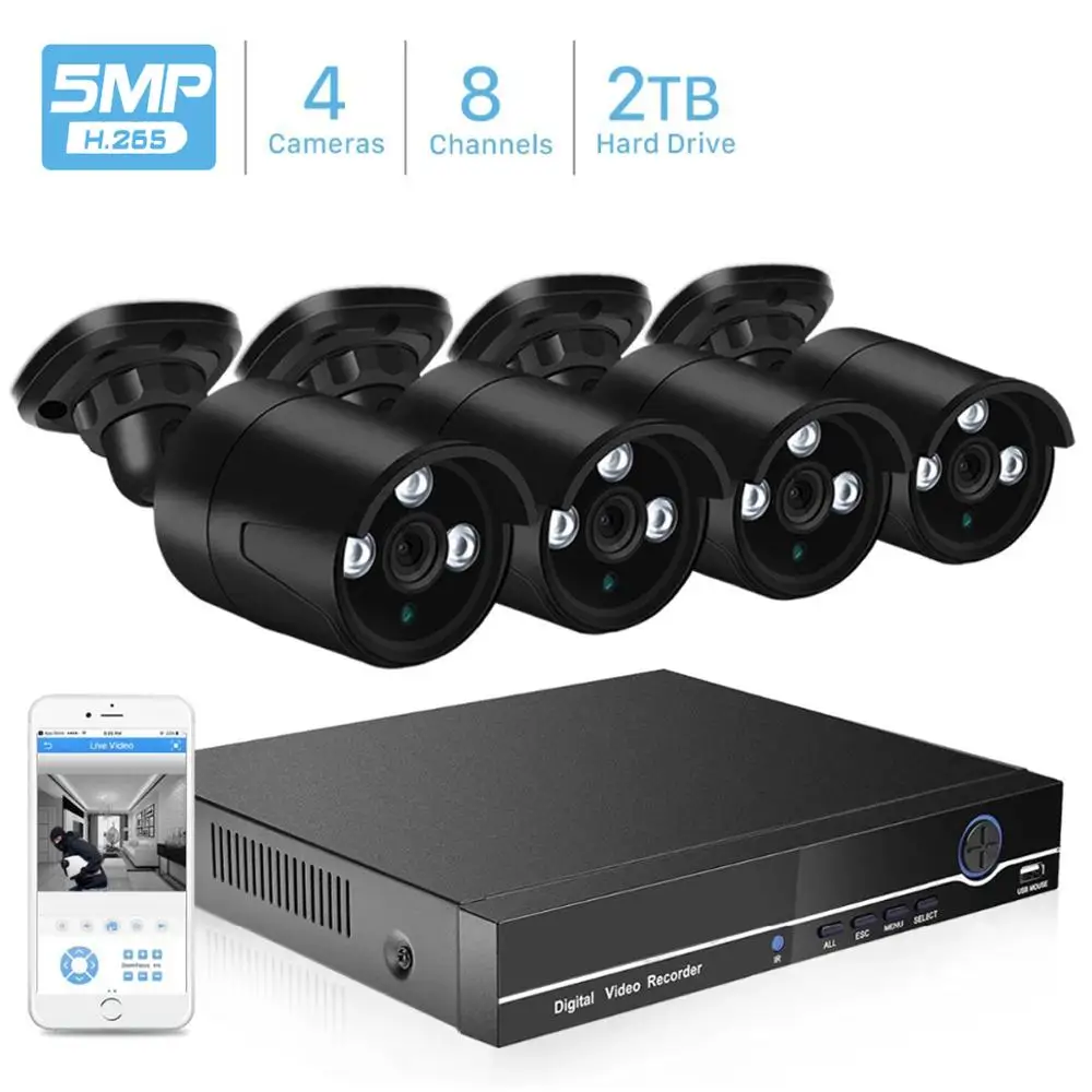 Система видеонаблюдения BESDER H.265 8CH POE NVR с IP камерой 5MP CCTV Kit Водонепроницаемая