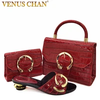 2021 lastest womens matching of italian design ladies shoes and bags set african shoes and bag set in wine color