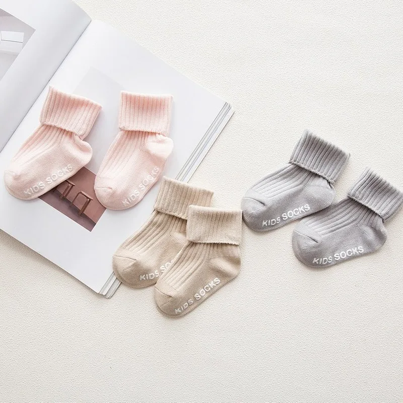 Calcetines de punto doble con rayas verticales lisas para ni&ntilde;os, primavera y verano-3