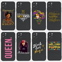 melanin poppin queen phone case for iphone 13 12 pro 11 pro max 6s 8 7 plus x xs max xr black girl magic soft tpu silicone case