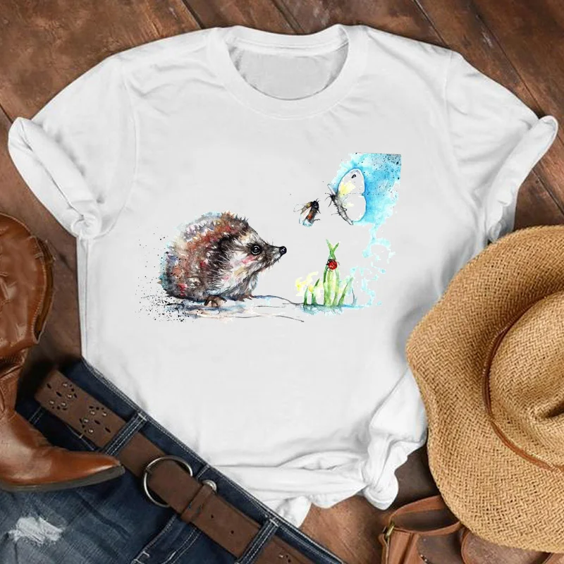 

Women Lady Animal Short Sleeve Love Sweet Printed Cartoon Shirt Clothes Tshirt Female Print T Tee Womens Top Graphic T-shirt