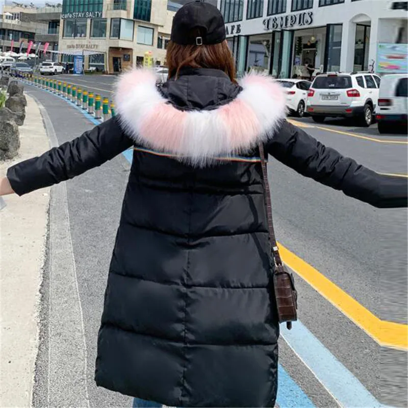 Большой меховой воротник студенческое свободное хлопковое пальто Женская
