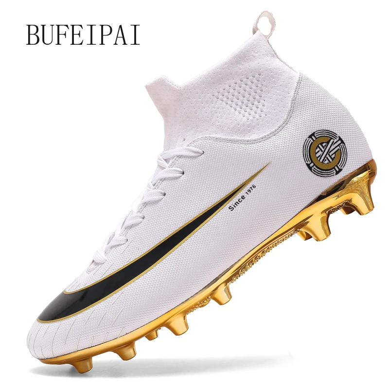 Beli Sepatu Sepak Bola Pria Emas Sepatu Sepak Bola Pergelangan Kaki Tinggi Sepatu Sepak Bola Pria Groud Lembut Sepatu Kaus Kaki Botas De Futbol Latihan Cleat 2020
