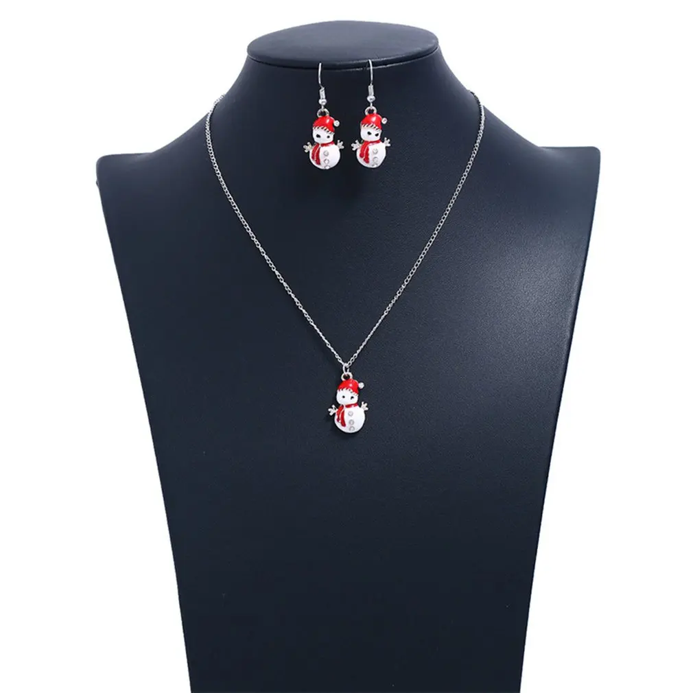 Cute Cartoon Drop Oil Color Santa Snowman Christmas Gift Earrings Necklace Set Professional Fashion Portable | Украшения и