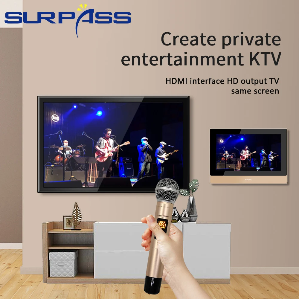 구매 터치 스크린 벽 앰프 블루투스 와이파이 안드로이드 8.1, 천장 스피커 무선 마이크 스테레오 홈 시어터 가라오케 오디오