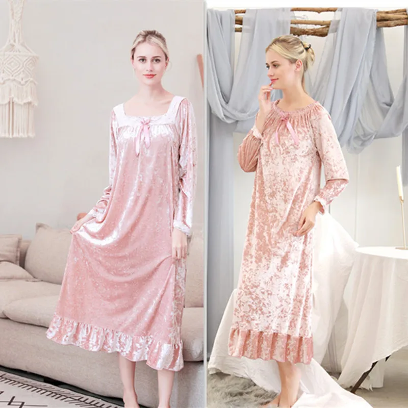 2021Autumn and Winter Women's Nightdress Long Sleeve Noble Luxury Princess Home Service Night Gown Sleepwear Women Sleep Tops