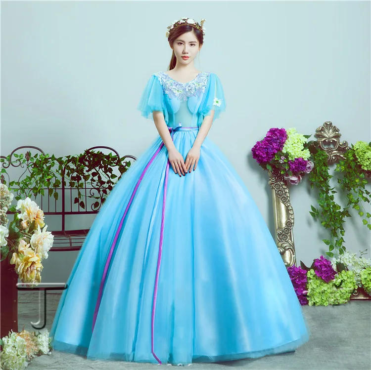 Синее платье для девушек 15 лет бальное с аппликацией милое 16 лет|Платья на