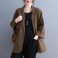 oversized women cotton linen casual blazer jackets new 2020 autumn simple style solid color loose female outerwear coats s1919